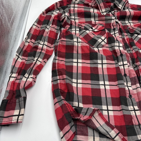 Obey‎ Flannel Shirt Button Down Mens Size Medium Red Checkered Long Sleeve - Picture 3 of 15
